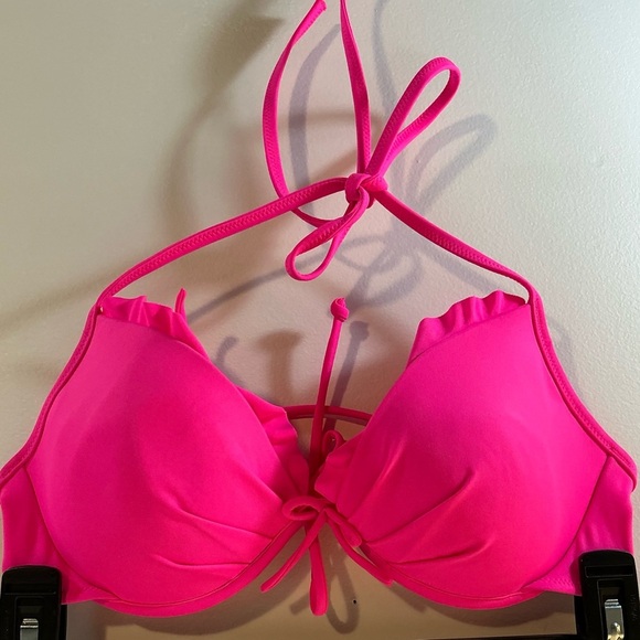 Victoria’s Secret Hot Pink Ruffle Halter Bikini Top Size S - Picture 2 of 5